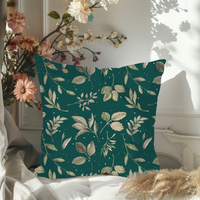 Almofada Padrão Botânico Moderno Folha Escuro (Criador carregado)