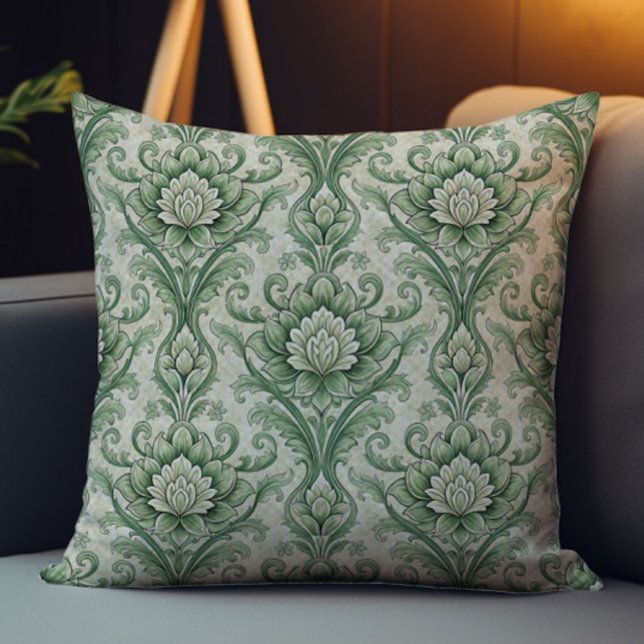 Almofada Padrão botânico verde vintage (Criador carregado)
