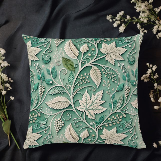Almofada Padrão Botânico Vintage Bege Verde Pastel (Criador carregado)