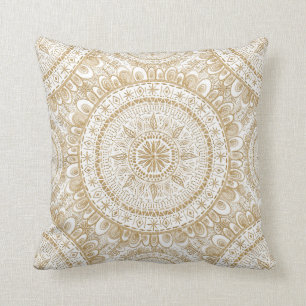 Almofada Padrão Branco da Flor de inverno Dourada Elegante