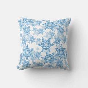 Almofada Padrão branco e floco de neve azul sem costura