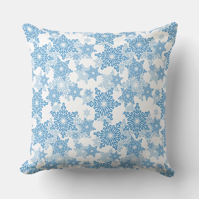 Almofada Padrão branco e floco de neve azul sem costura (Frente)