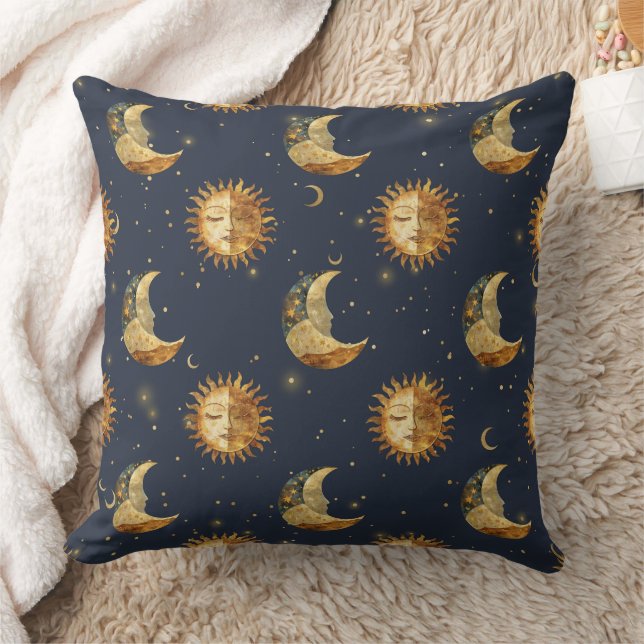 Almofada Padrão Celestial do Sol & Lua Estrela Dourada Notu (Cobertor)
