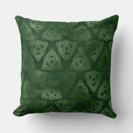 Almofada Padrão Celta Irlandês Verde e Dourado Elegante