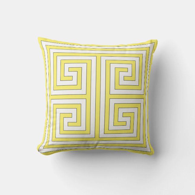 Almofada Padrão-chave grego amarelo e branco (Frente)