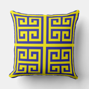 Almofada Padrão-Chave Grego Azul Trendy Em Amarelo