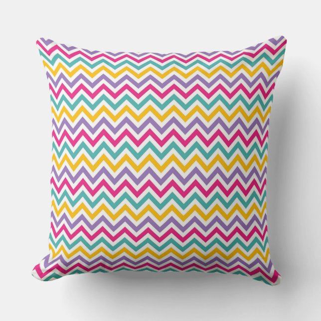 Almofada Padrão Chevron com Faixa Azul e Roxa (Frente)