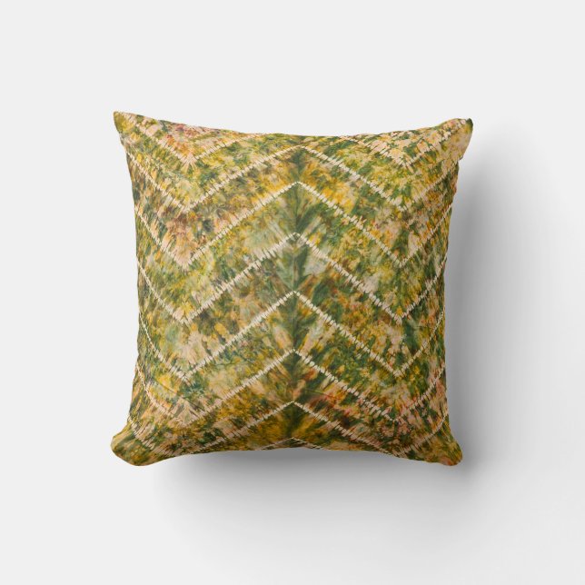 Almofada Padrão Chevron de Tinta Dye Verde e Dourado (Frente)