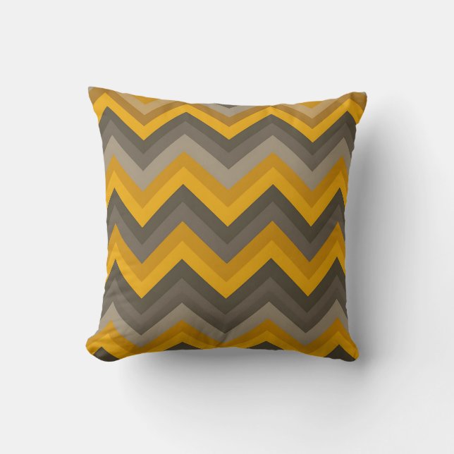 Almofada Padrão Chevron Retro Mostarda Amarelo Cinza (Frente)