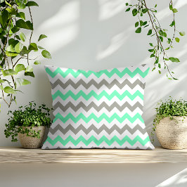 Almofada Padrão Chevron Verde Menta Cinza Moderno