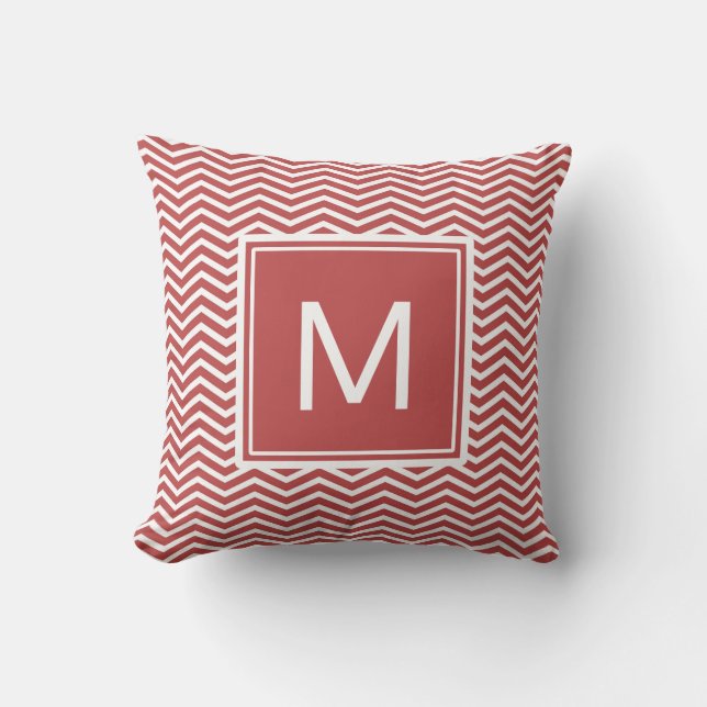 Almofada Padrão Chevron Vermelho Aurora Moderno Com Monogra (Frente)