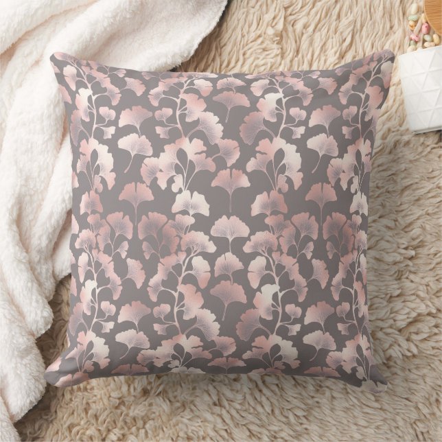 Almofada Padrão Chic Ginkgo Preto Rosa (Cobertor)