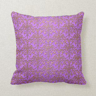 Almofada Padrão Chique de Damasco em Roxo e Dourado