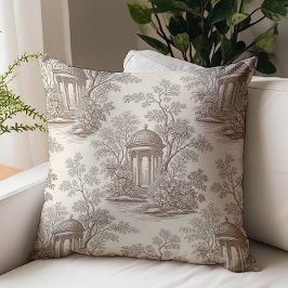 Almofada Padrão Clássico Toile de Jouy Bege Marrom Vintage