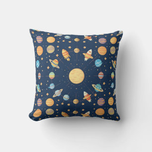 Almofada Padrão Colorido com Tema Espacial e Planetas