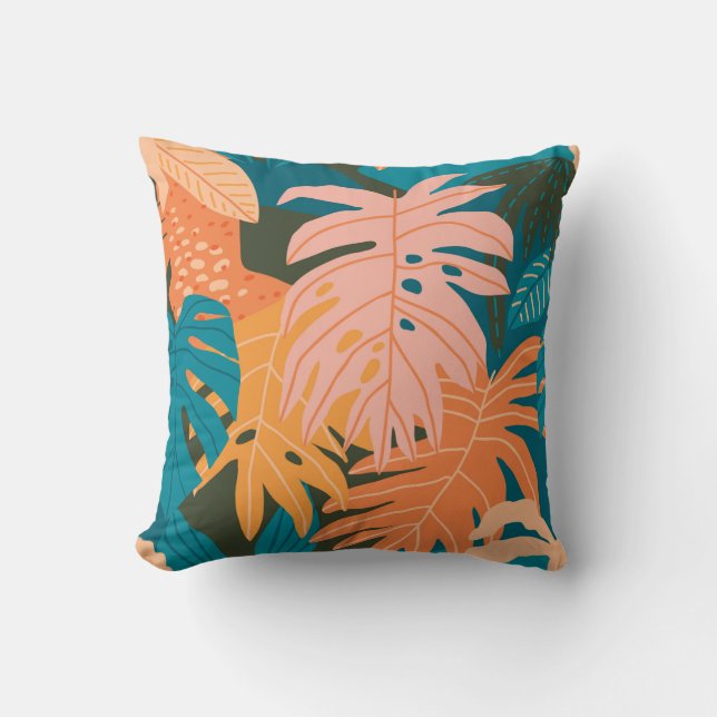 Almofada Padrão colorido das folhas tropicais (Frente)