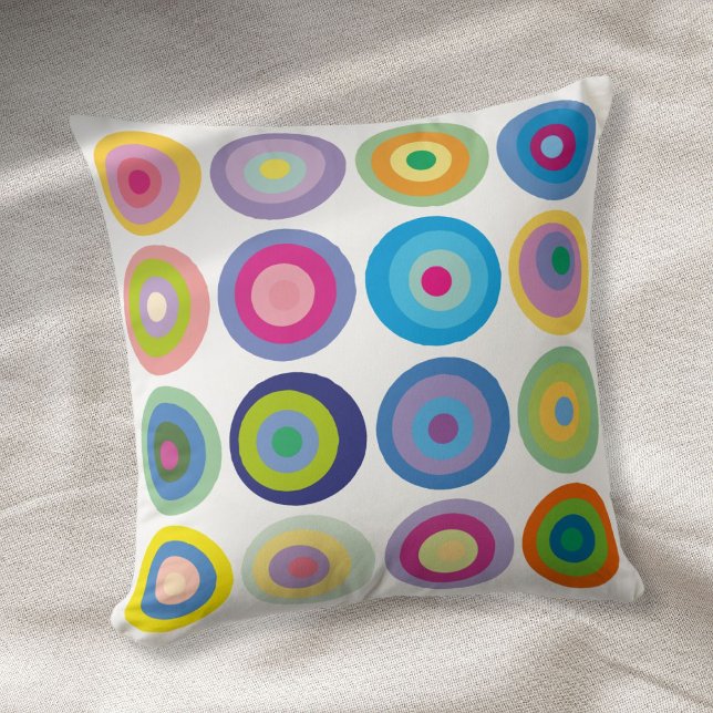 Almofada Padrão Colorido de Círculos Moderno de Meados do S (Modern Mid Century Circles Pattern Colorful Throw Pillow)