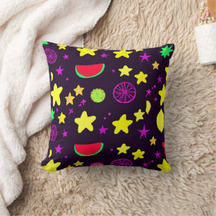Almofada Padrão Colorido De Estrela E Fruta