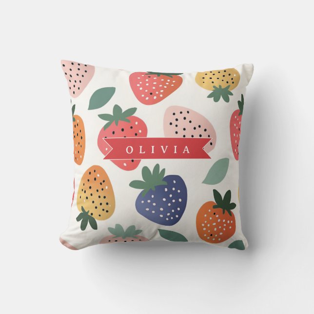 Almofada Padrão Colorido de Morango de Verão Personalizado (Frente)