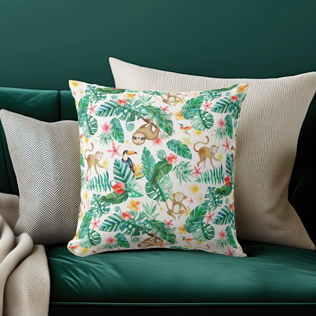 Almofada Padrão Colorido de Selvas Tropicais (Criador carregado)