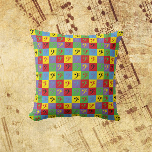 Almofada Padrão Colorido do Bass Clef Music Pop Art