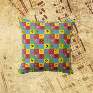 Almofada Padrão Colorido do Bass Clef Music Pop Art