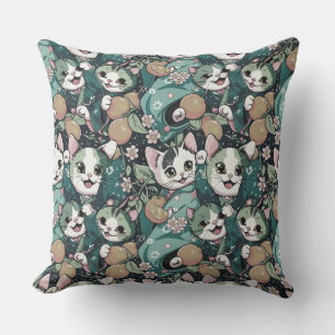 Almofada Padrão com gatos kawaii dançantes bonitos em kimon