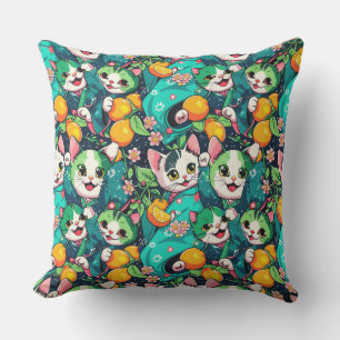 Almofada Padrão com gatos kawaii dançantes bonitos em kimon