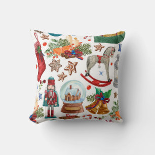 Almofada Padrão com ornamentos de Natais vintages, brinque