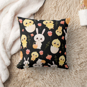 Almofada Padrão contínuo de adoráveis coelhinhos e pintinho