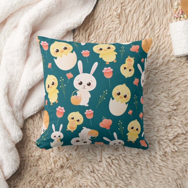 Almofada Padrão contínuo de adoráveis coelhinhos e pintinho (Cobertor)