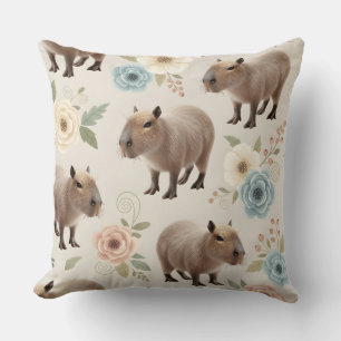 Almofada Padrão contínuo de capivara em aquarela fofa