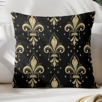 Padrão contínuo de flor-de-lis dourada em preto