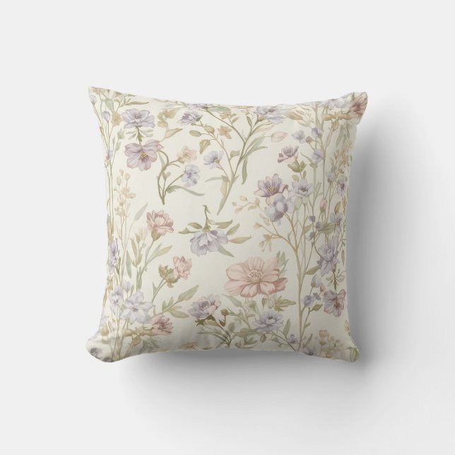 Almofada Padrão contínuo de flores silvestres em aquarela v (Frente)