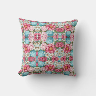 Almofada Padrão contínuo de hidrângeas rosa, azul e branco