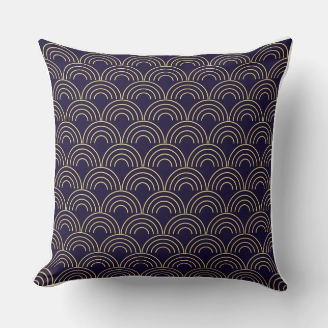 Almofada Padrão contínuo de leques Art Deco dourados (Frente)