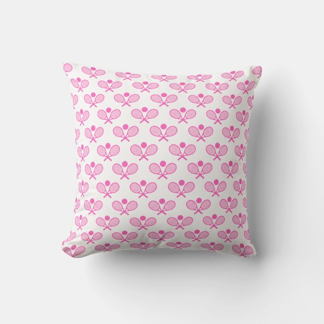 Almofada Padrão contínuo de tênis - Raquete rosa e bola em  (Frente)