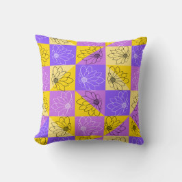 Almofada Padrão contínuo floral de verão roxo e dourado