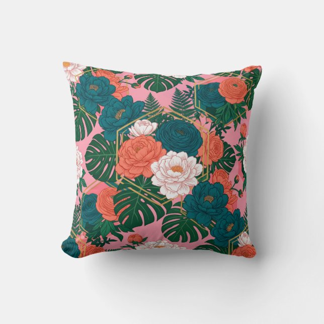 Almofada Padrão contínuo floral elegante | Flores Tropicais (Frente)
