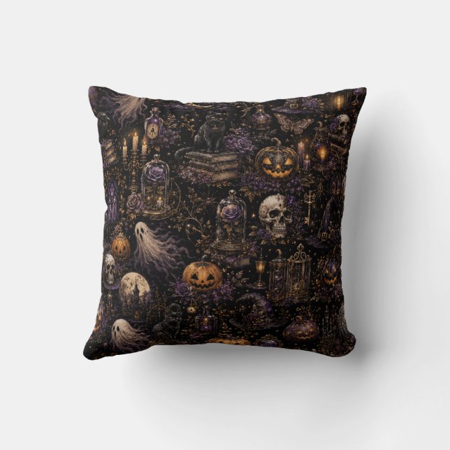 Almofada Padrão contínuo gótico vintage de Halloween assust (Verso)