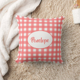 Almofada Padrão Coral Pink Clássico Gingham com Nome