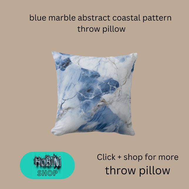 Almofada padrão costeiro abstrato de mármore azul (blue marble abstract coastal pattern throw pillow)