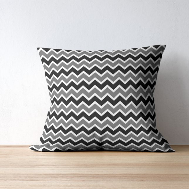 Almofada Padrão Crônica de Cinza Negra Monocromática Modern (Criador carregado)