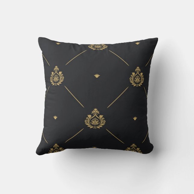 Almofada Padrão Damasco Dourado (Verso)