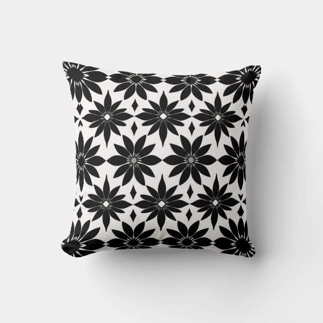 Almofada padrão damasco preto e branco (Frente)
