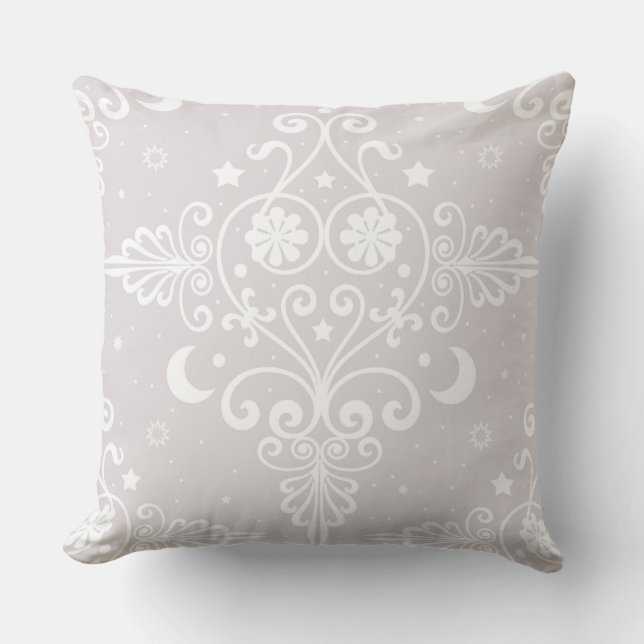 Almofada Padrão Damask Celestial Boêmio Rosa Cinza Empoeira (Frente)