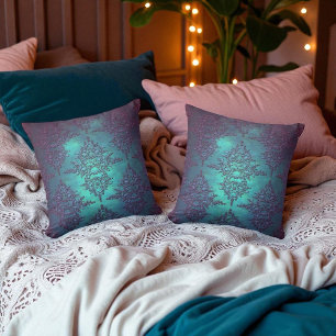 Almofada Padrão Damask de Azul-turquesa para Roxo Chique