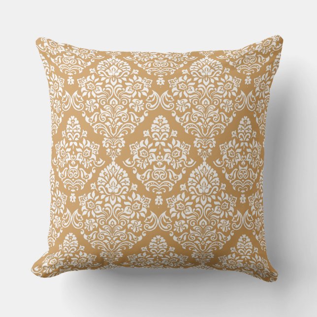 Almofada Padrão Damask marrom e branco Carmel moderno (Frente)