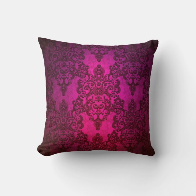 Almofada Padrão Damask Rosa Profundo Brilhante (Frente)