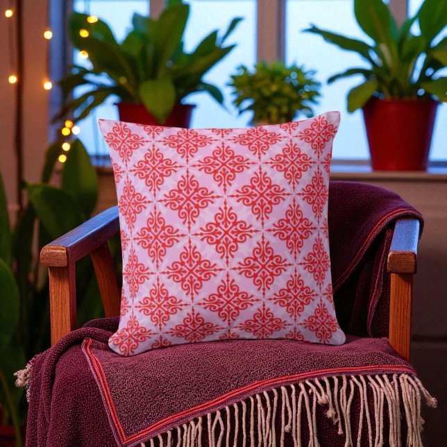 Almofada Padrão Damask Vermelho e Rosa Fofo (Criador carregado)